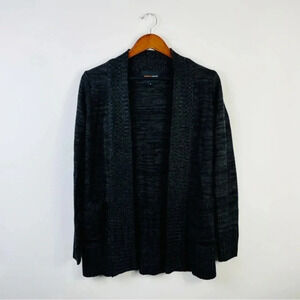 Ambiance Deep Heathered Gray Pockets Ribbed Open Front Cardigan Small‎